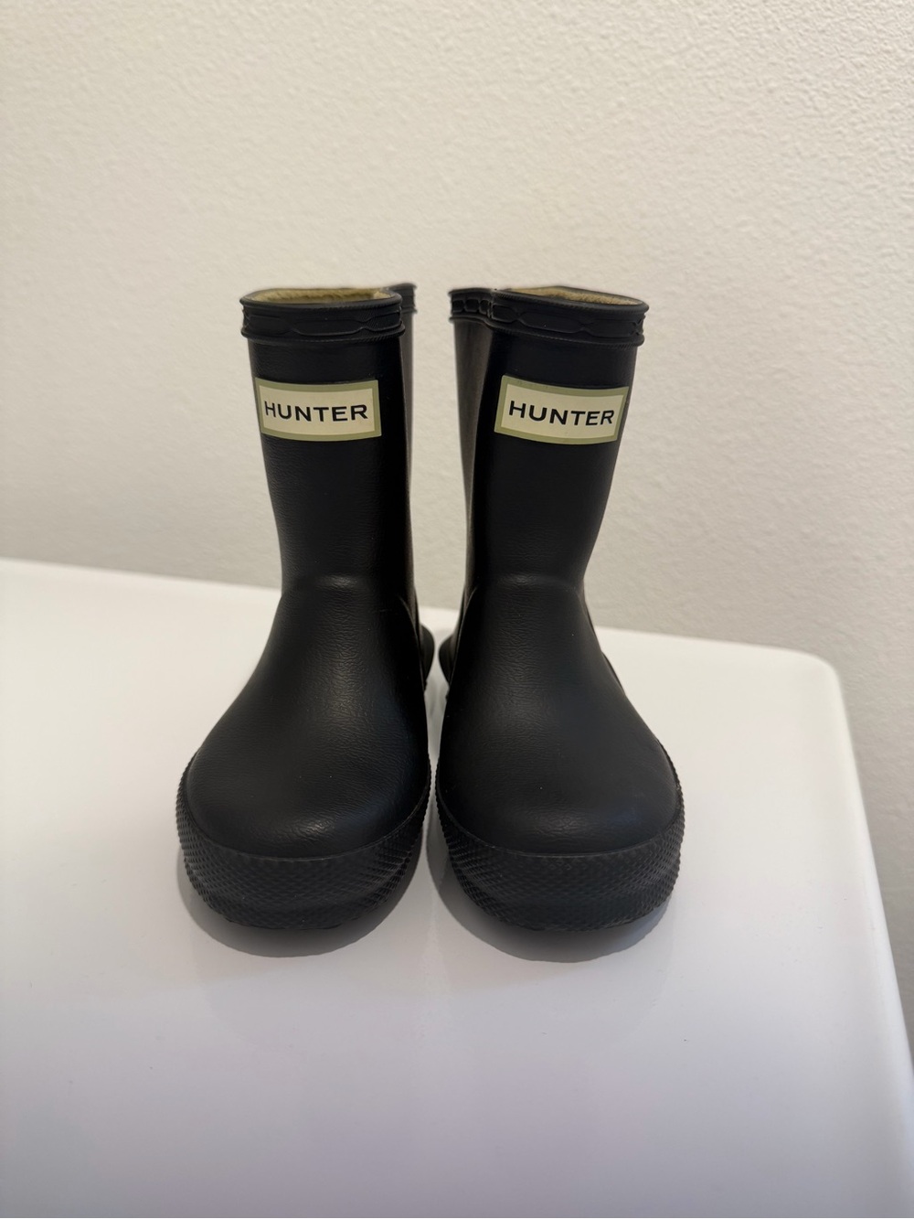 Hunter Kids Black Rubber Rain Boots with Logo
